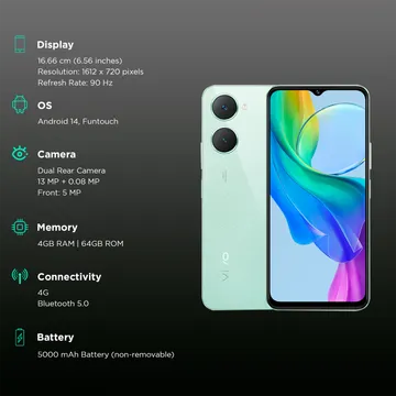 Vivo Y18e (4GB RAM, 64GB, Gem Green) Smart Phone