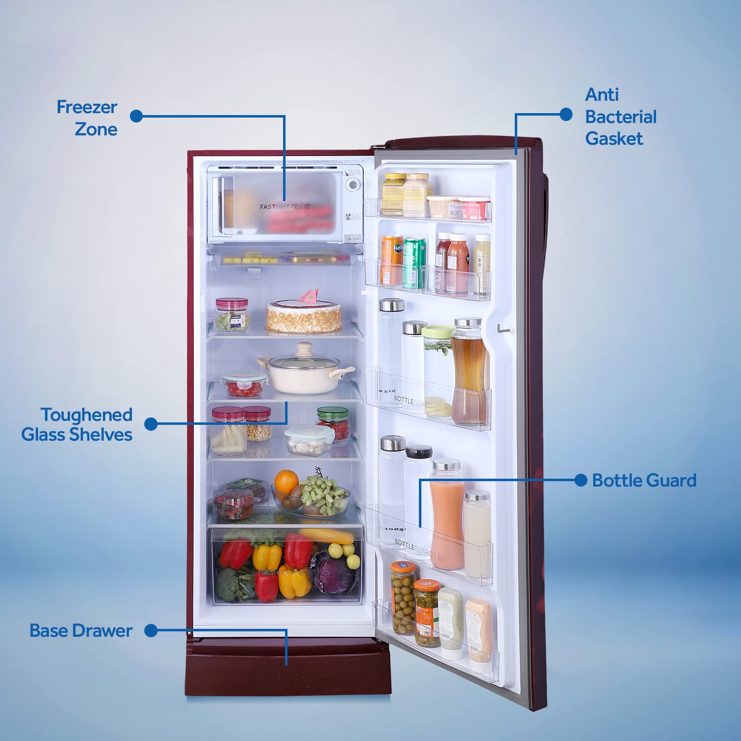 Haier Single Door 185 Litres 2 Star Refrigerator Red Peony HRD-2052CRP-P
