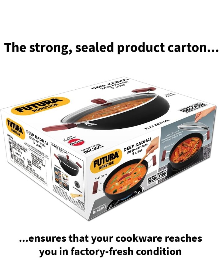 Hawkins Futura 5 Litre Cook n Serve Handi with Glass Lid Black (ACH50G) Polished