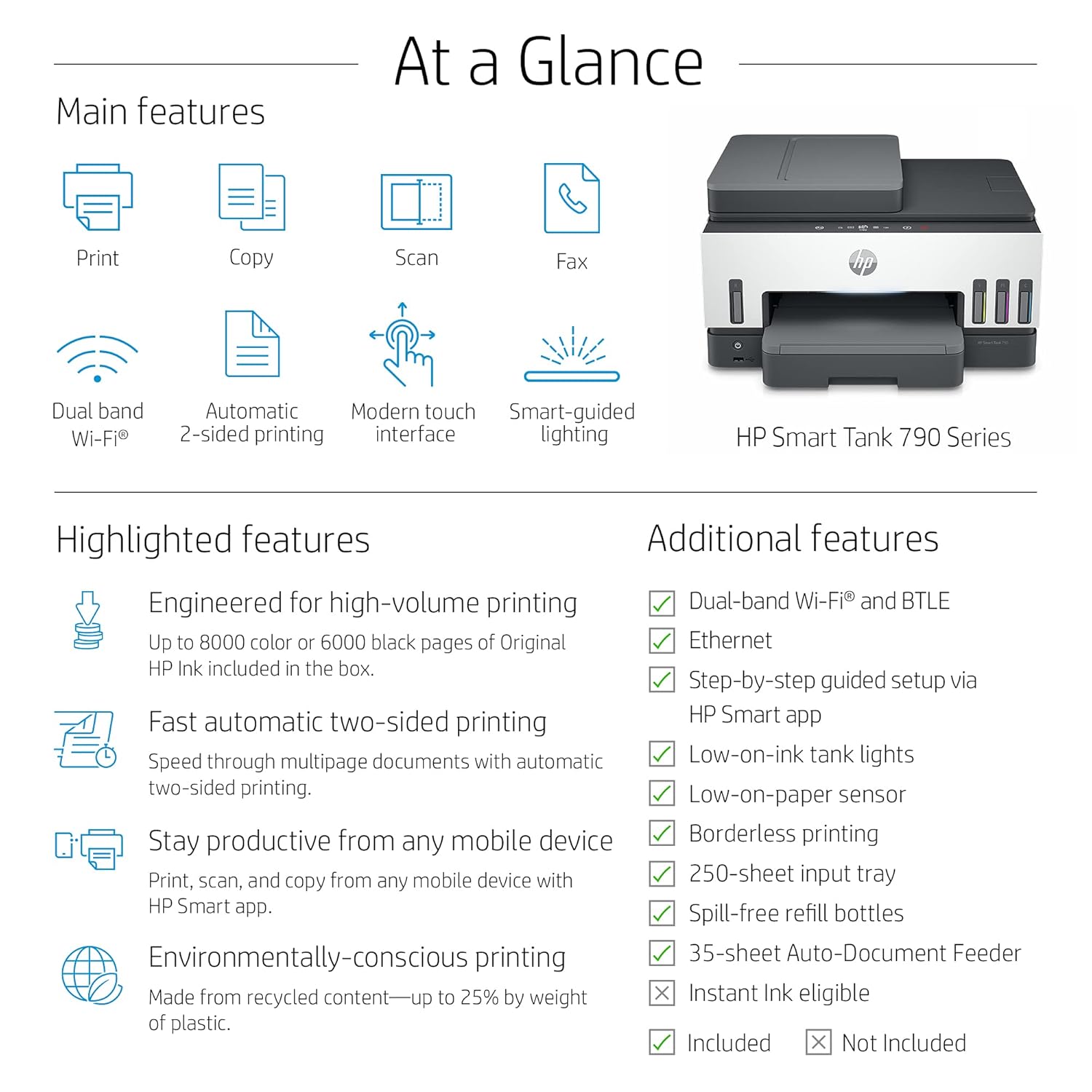 HP Smart Tank Printer Aio 790 Wifi Auto Duplex with 1 Year Warrenty 
