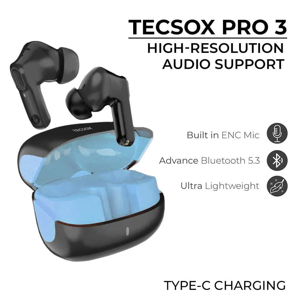 TecSox Pro 3 Wireless Earbud / Headphone With Fast Charging